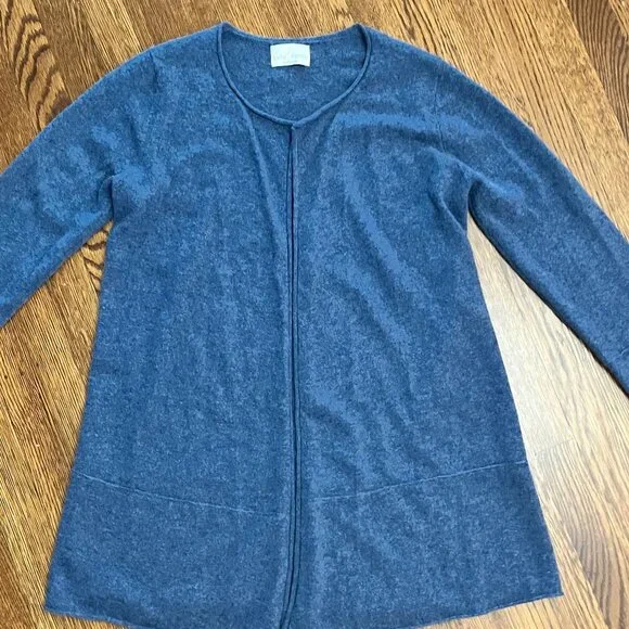 Anthropologie 100% Cashmere Blue Cardigan Open Front Sweater Duster - EUC - OSFM - Picture 5 of 8